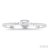 1/6 Ctw Ball Bead East-West Bezel Set Emerald Cut Diamond Stackable Petite Fashion Ring in 14K White Gold